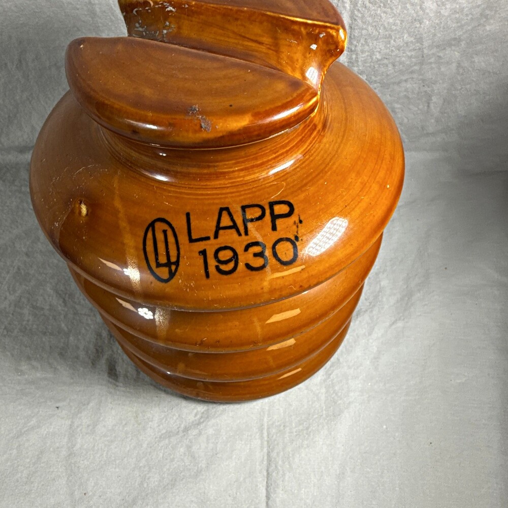 Vintage LAPP 1930 Brown Glazed Porcelain Electrical Insulator Industrial Decor
